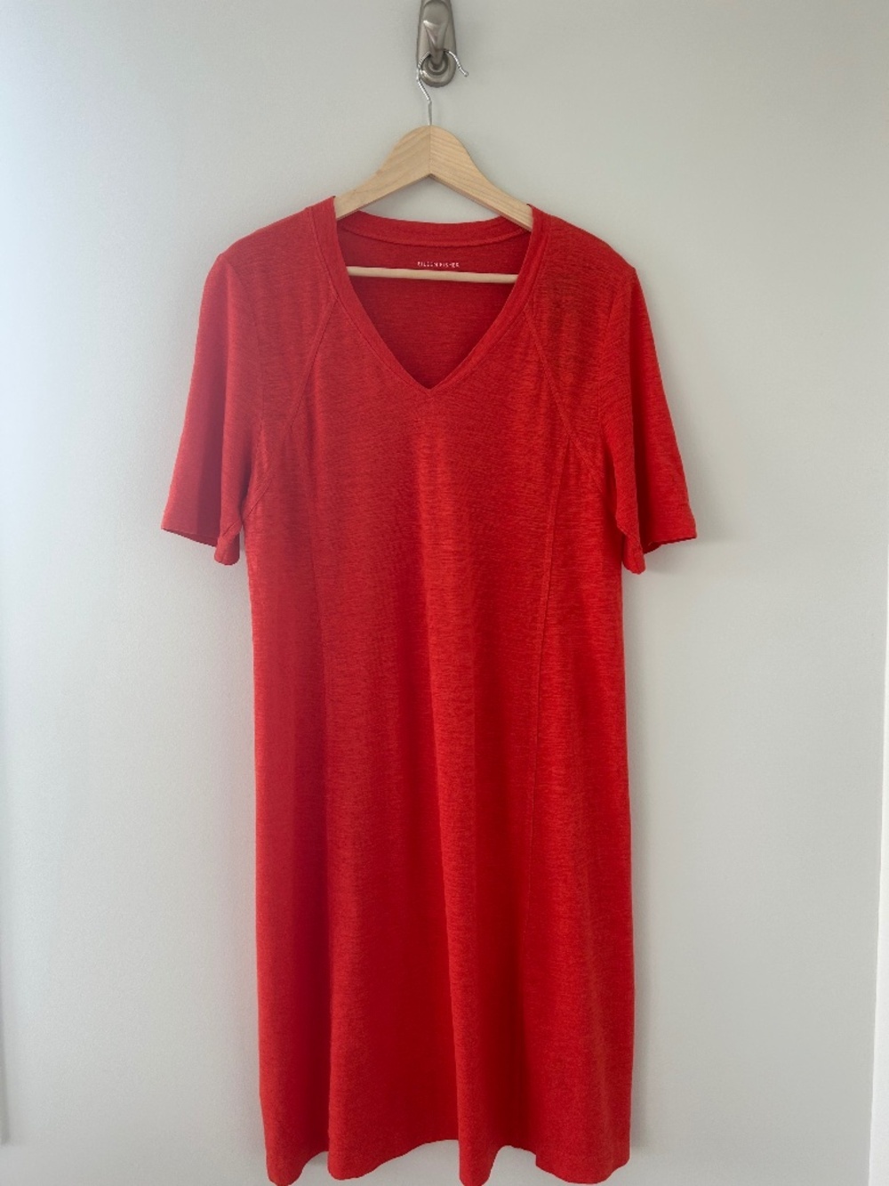 NWT Eileen Fisher Cotton Hemp Twist Slub V-Neck Dress in Geranium Sz M